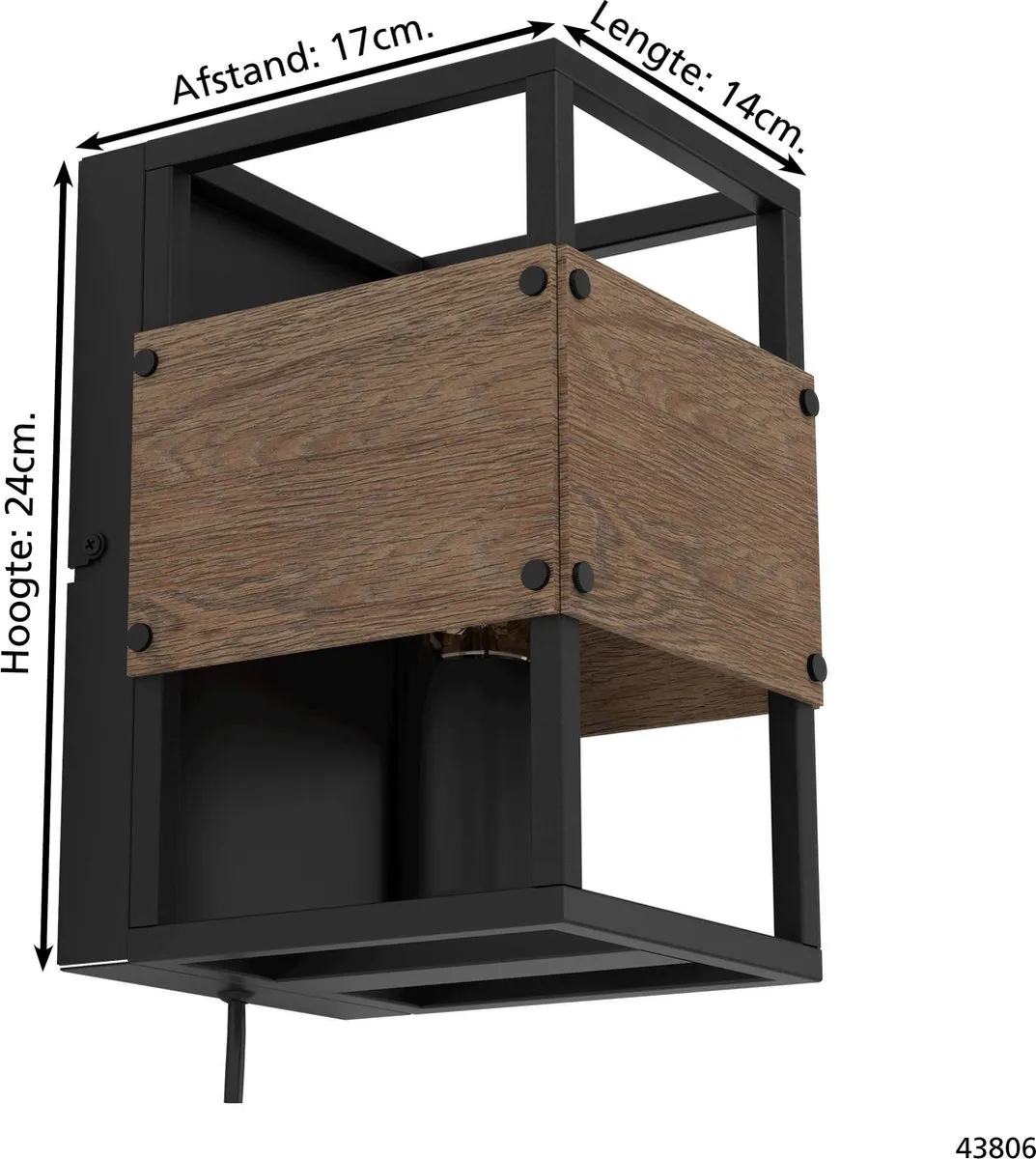 Eglo Evesham Wandlamp E27 - 24cm - Zwart/Bruin
