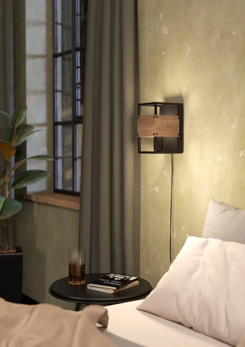 Eglo Evesham Wandlamp E27 - 24cm - Zwart/Bruin