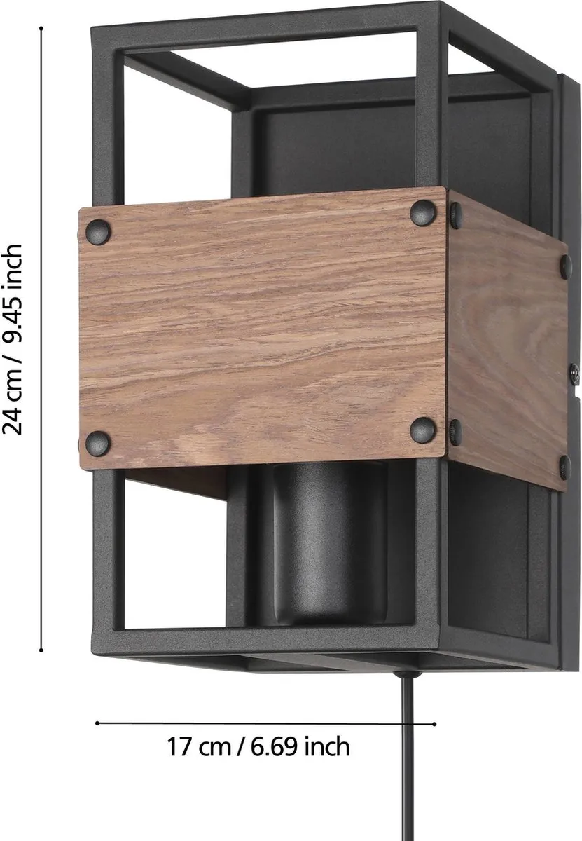 Eglo Evesham Wandlamp E27 - 24cm - Zwart/Bruin - afbeelding 6 van 6