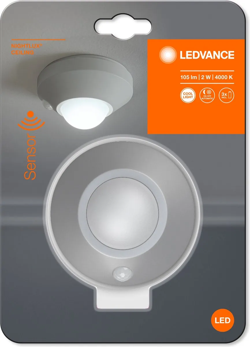 LEDVANCE NIGHTLUX Ceiling LED Armatuur 1.7W - Koelwit 4000K - Ø8.6cm - Zilver