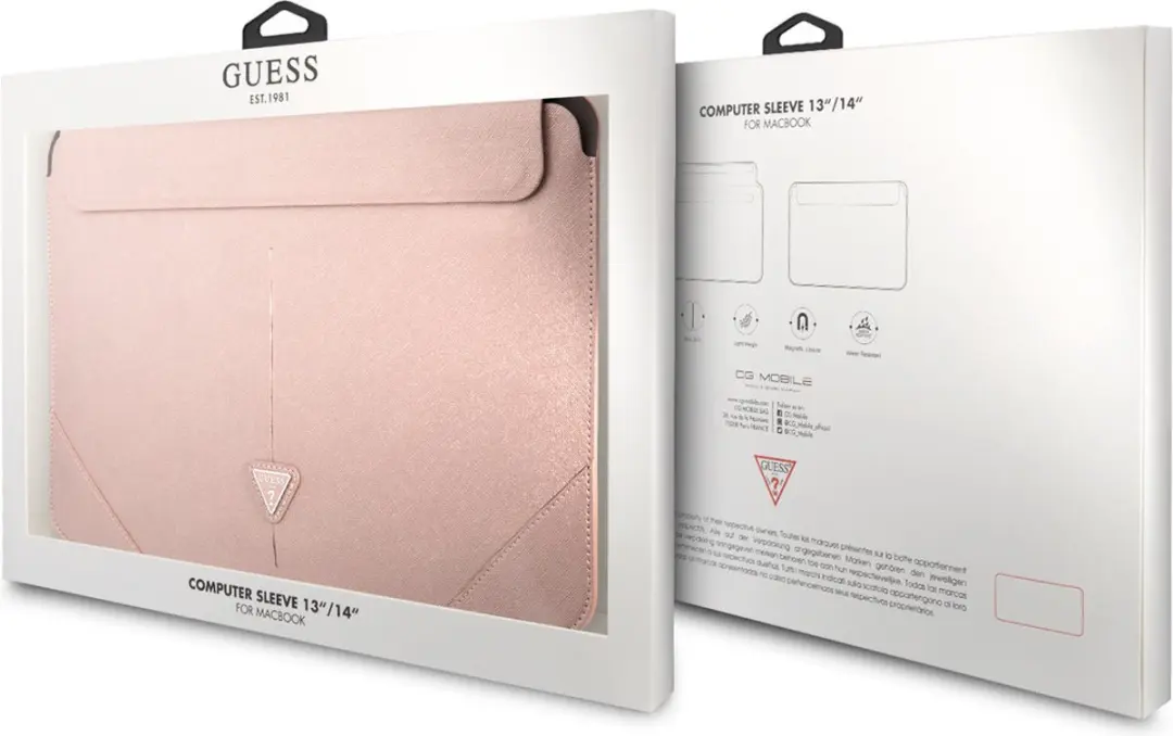 Guess Saffiano Triangle Sleeve 14" - Roze