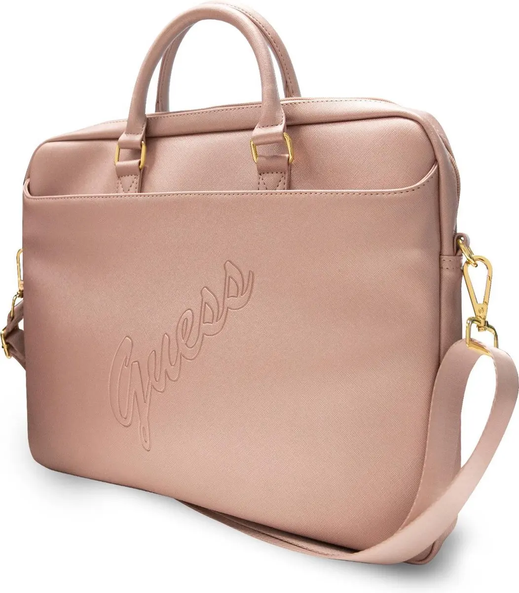 Guess Saffiano Vintage Script Laptop Tas 16 inch
