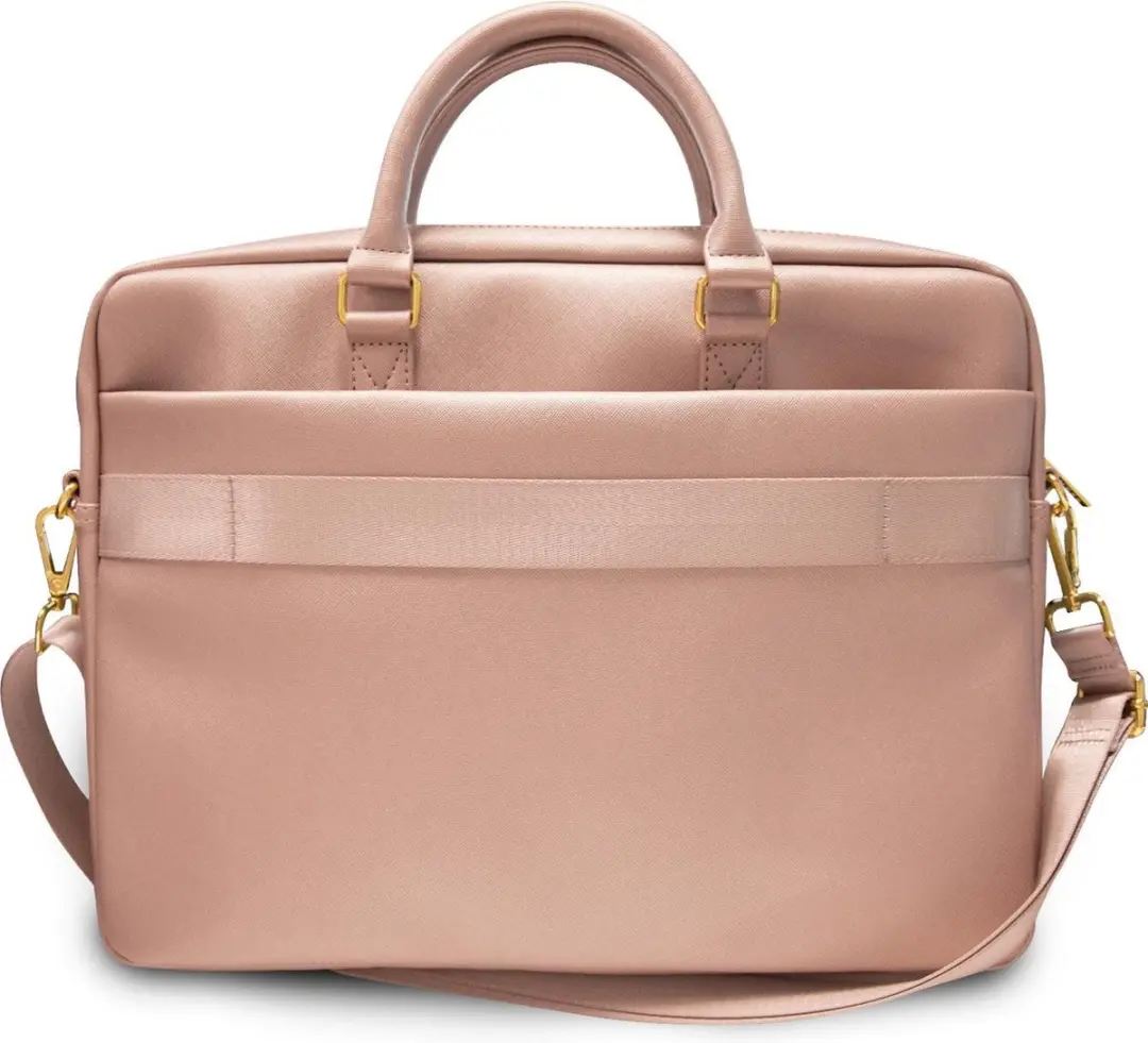 Guess Saffiano Vintage Script Laptop Tas 16 inch - Roze