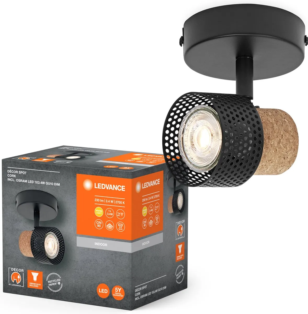 LEDVANCE Decor Spot Cork GU10 - 3,4W 230lm Warm Wit - Zwart