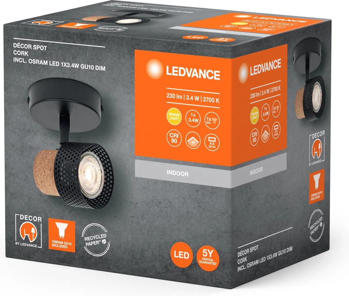 LEDVANCE Decor Spot Cork GU10 - 3,4W 230lm Warm Wit - Zwart