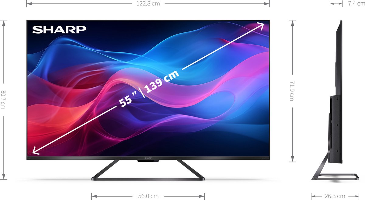 Sharp Aquos 55GR8265 - 55 inch - 144Hz - 4K UHD - QLED met Google TV - 2024