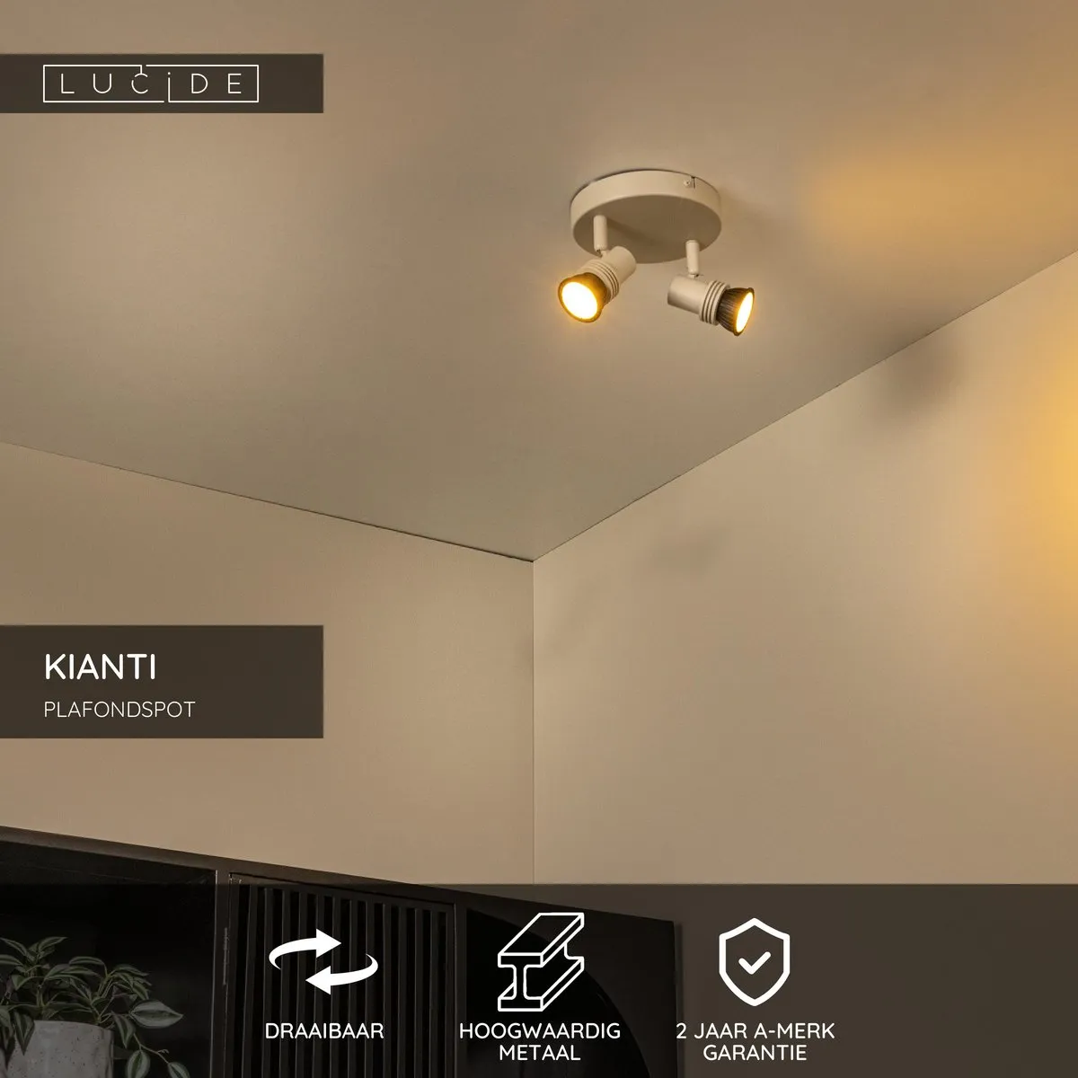 Lucide KIANTI Plafondspot Ø15cm - 2xGU10 Taupe