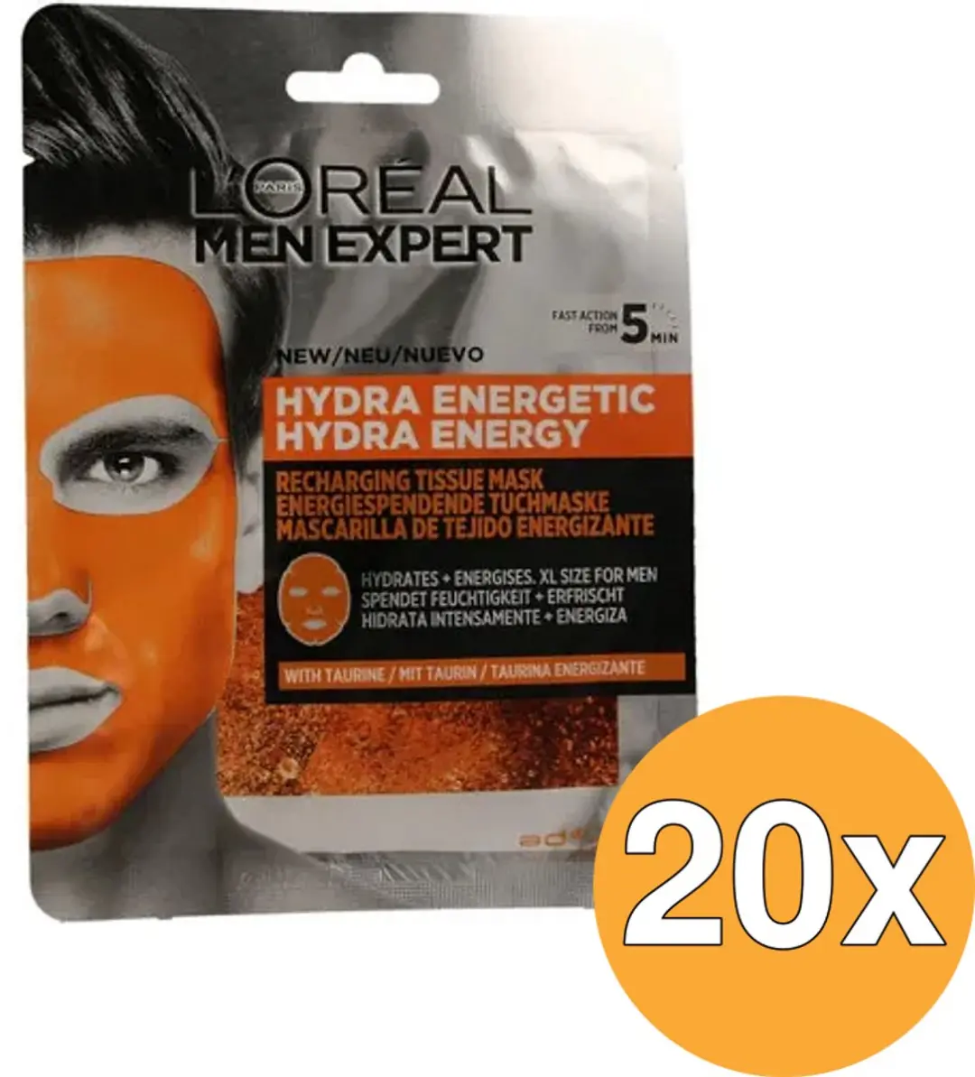 L'Oréal Paris Men Expert Hydra Energetic Gezichtsmasker - 20 Stuks