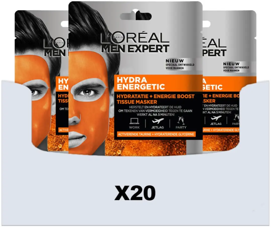 L'Oréal Paris Men Expert Hydra Energetic Gezichtsmasker - 20 Stuks