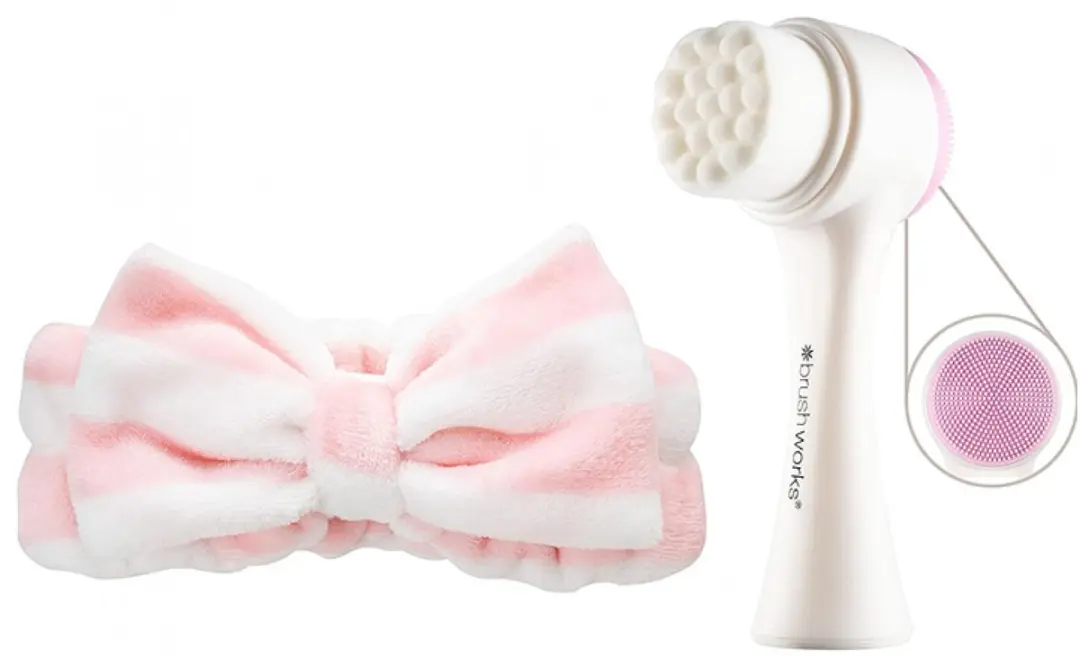 Brushworks Luxe Make-up Hoofdband & Gezichtsreinigingsborstel - Zwart