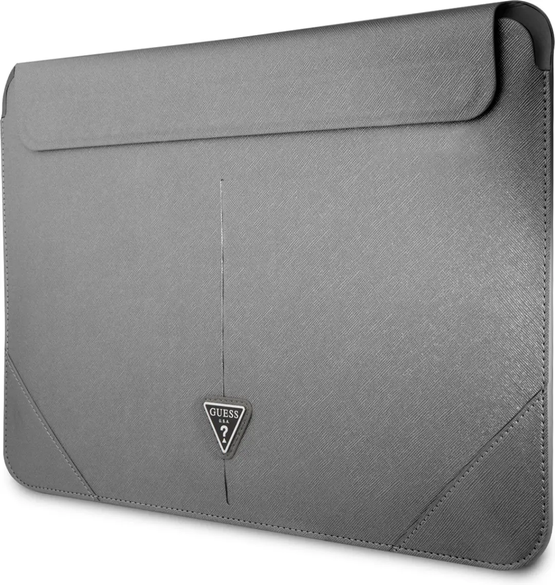 GUESS Saffiano Triangle Sleeve Laptoptas 16" - Zilver