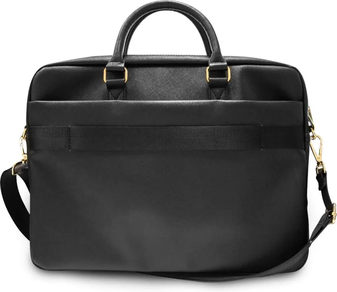 GUESS Saffiano Vintage Script Laptop Tas 16" - Zwart