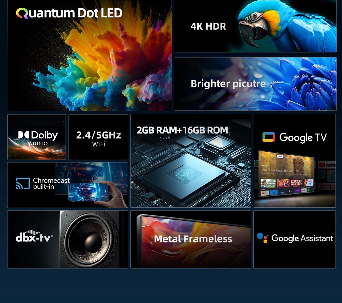 CHiQ U50QM8V - Smart TV 50 Inch - 4K QLED Google TV - Ultra-HD - Metal frameless design