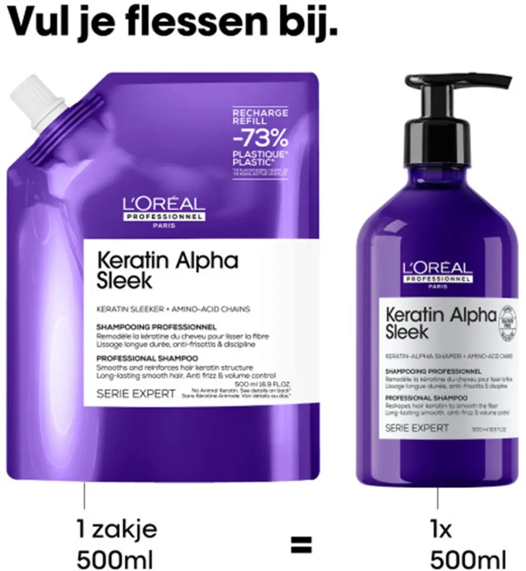 L'Oréal Professionnel Keratin Alpha Sleek Shampoo Navulling 500ml