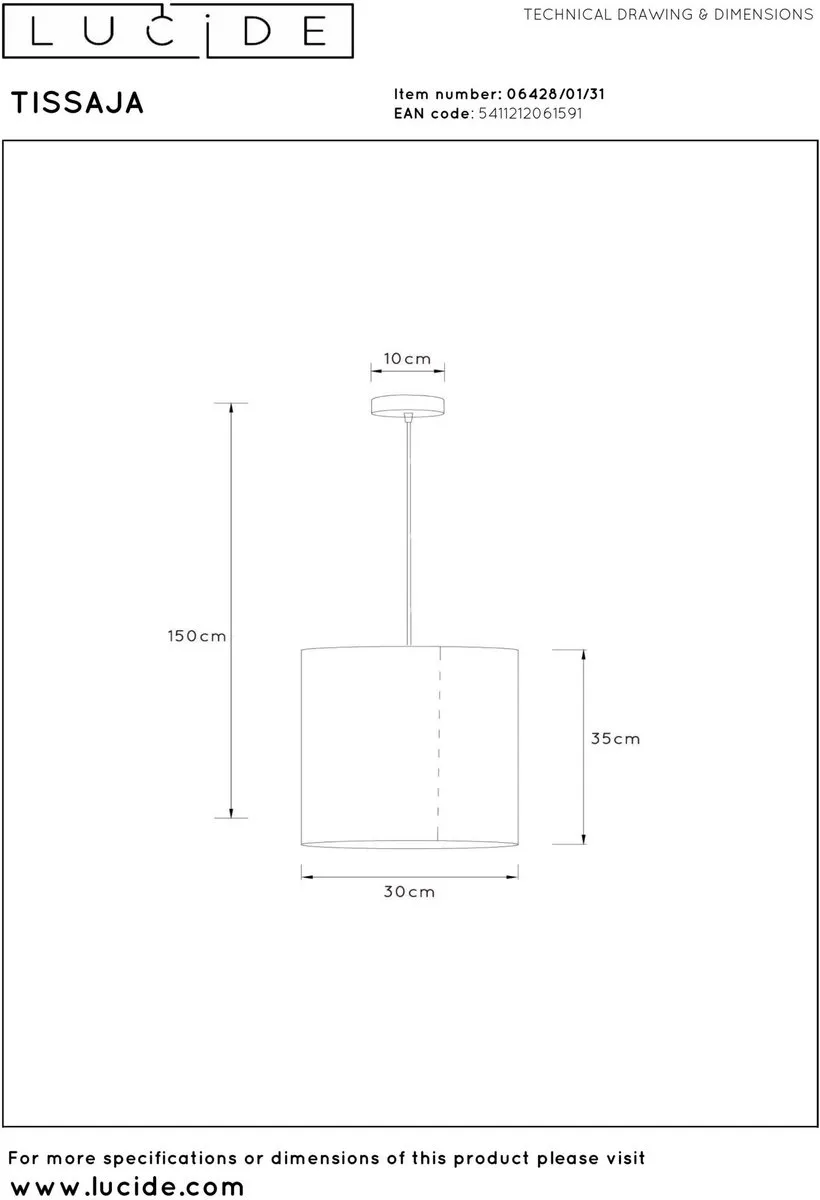 Lucide TISSAJA Hanglamp Ø30cm - 1xE27 - Wit