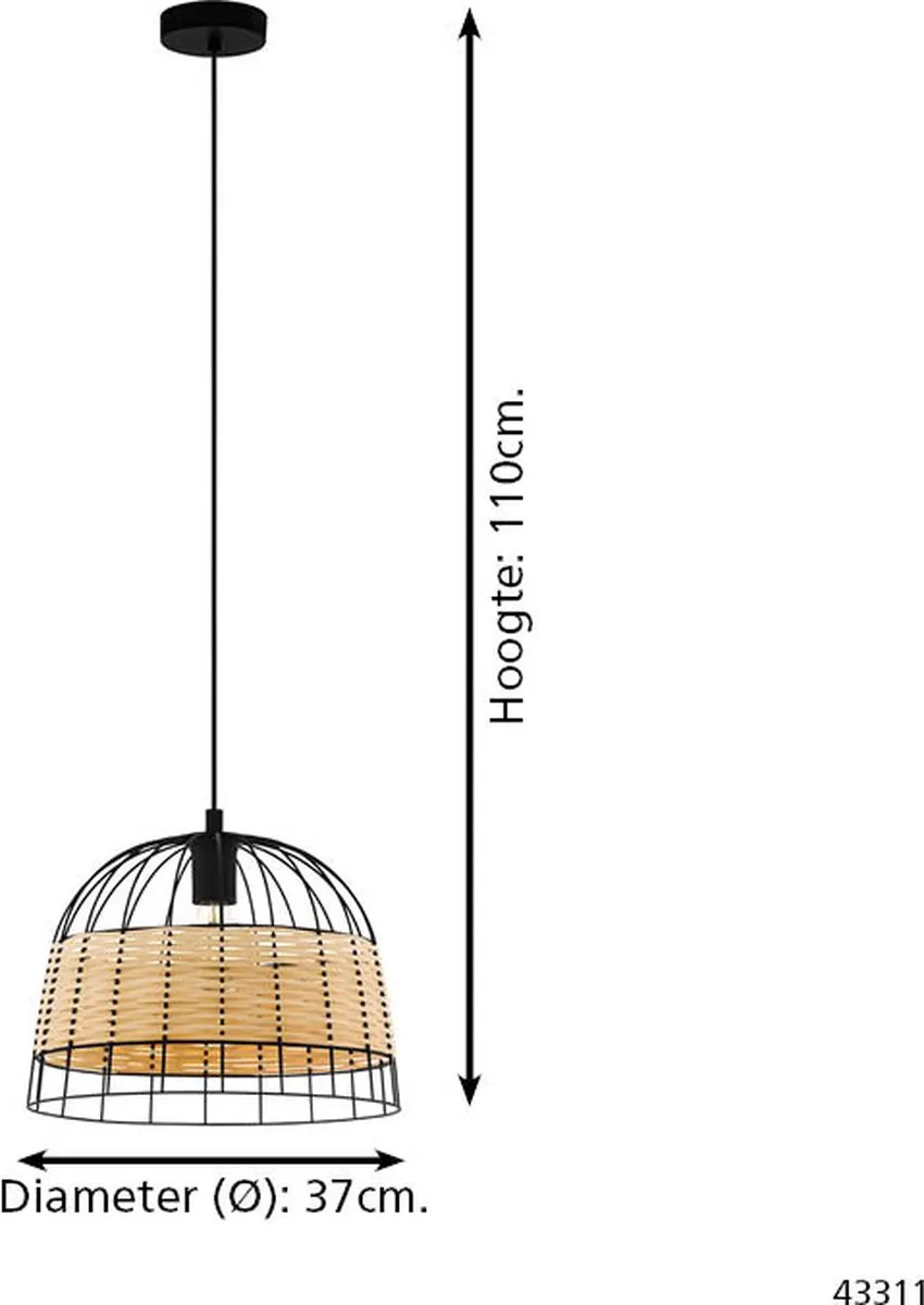 Eglo Anwick Hanglamp E27 - Ø37cm - Zwart/Bruin