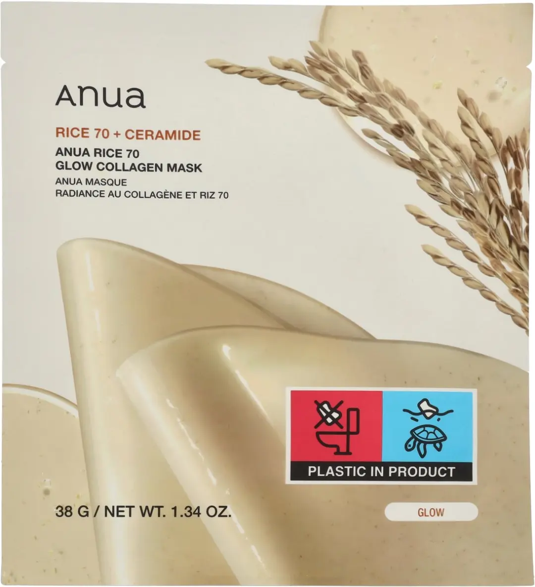 Anua Rice 70 Ceramide Glow Collagen Mask - 4x38g