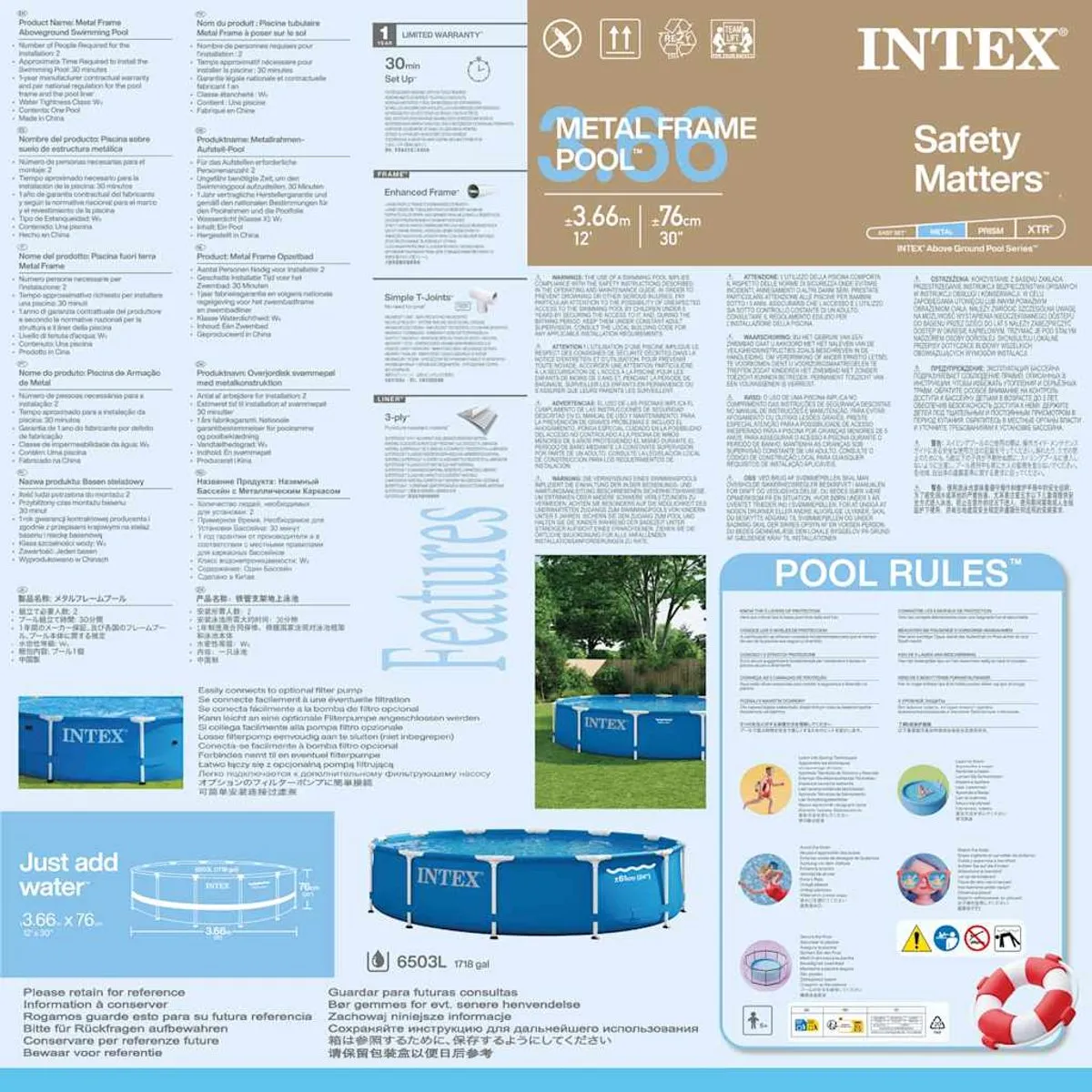 Intex Metal Frame Zwembad 366x76cm - Blauw - afbeelding 6 van 6