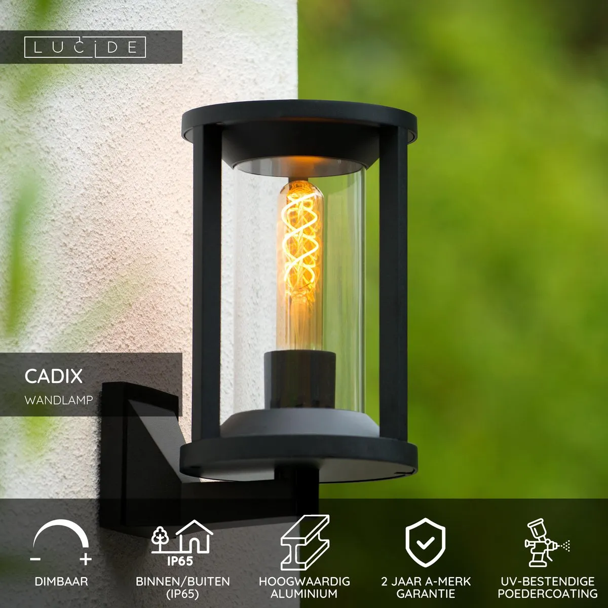 Lucide Cadix Wandlamp E27 IP65 - Zwart