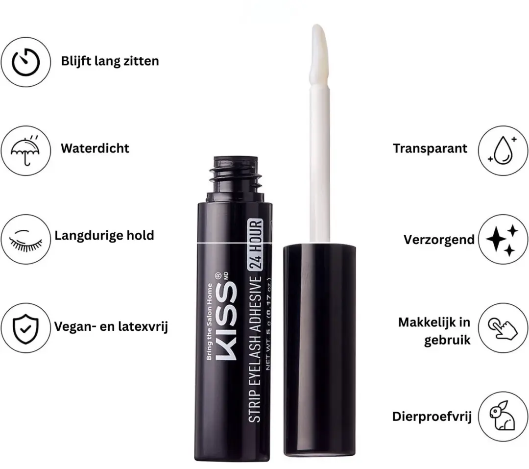 Kiss LongHold Wimperlijm 5g - Waterproof & Latexvrij