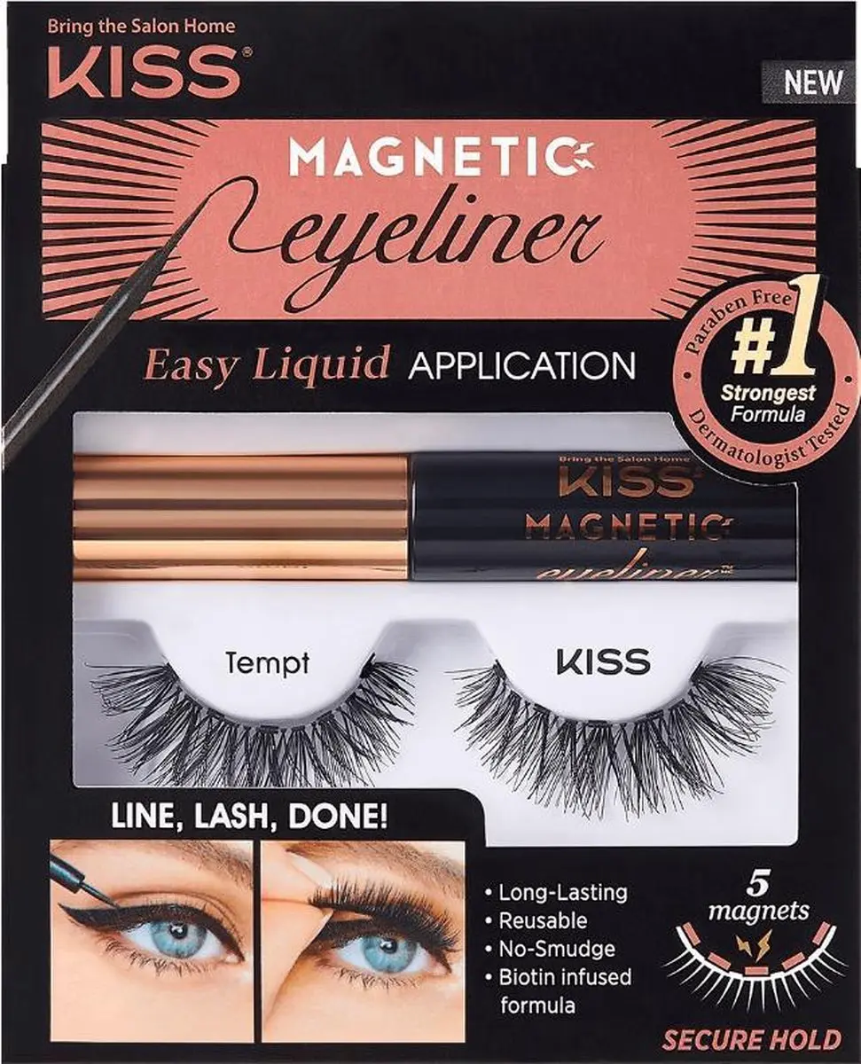 Kiss Wimpers Magnetic Eyeliner & Lash Kit Tempt - Nepwimpers 2 Stuks