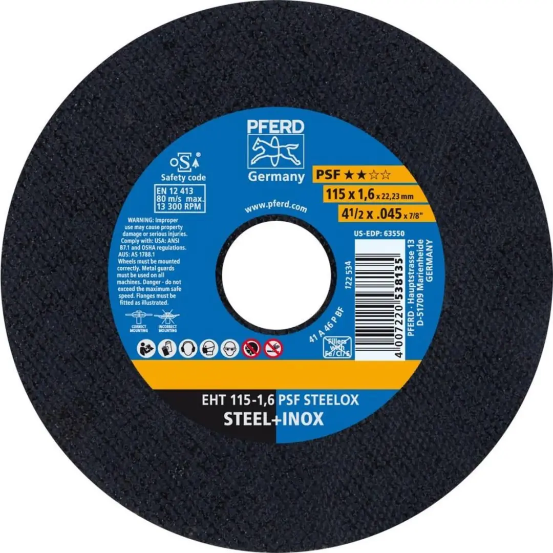 Pferd EHT 115-1,6 PSF-STEELOX Doorslijpschijf 115x22,23mm