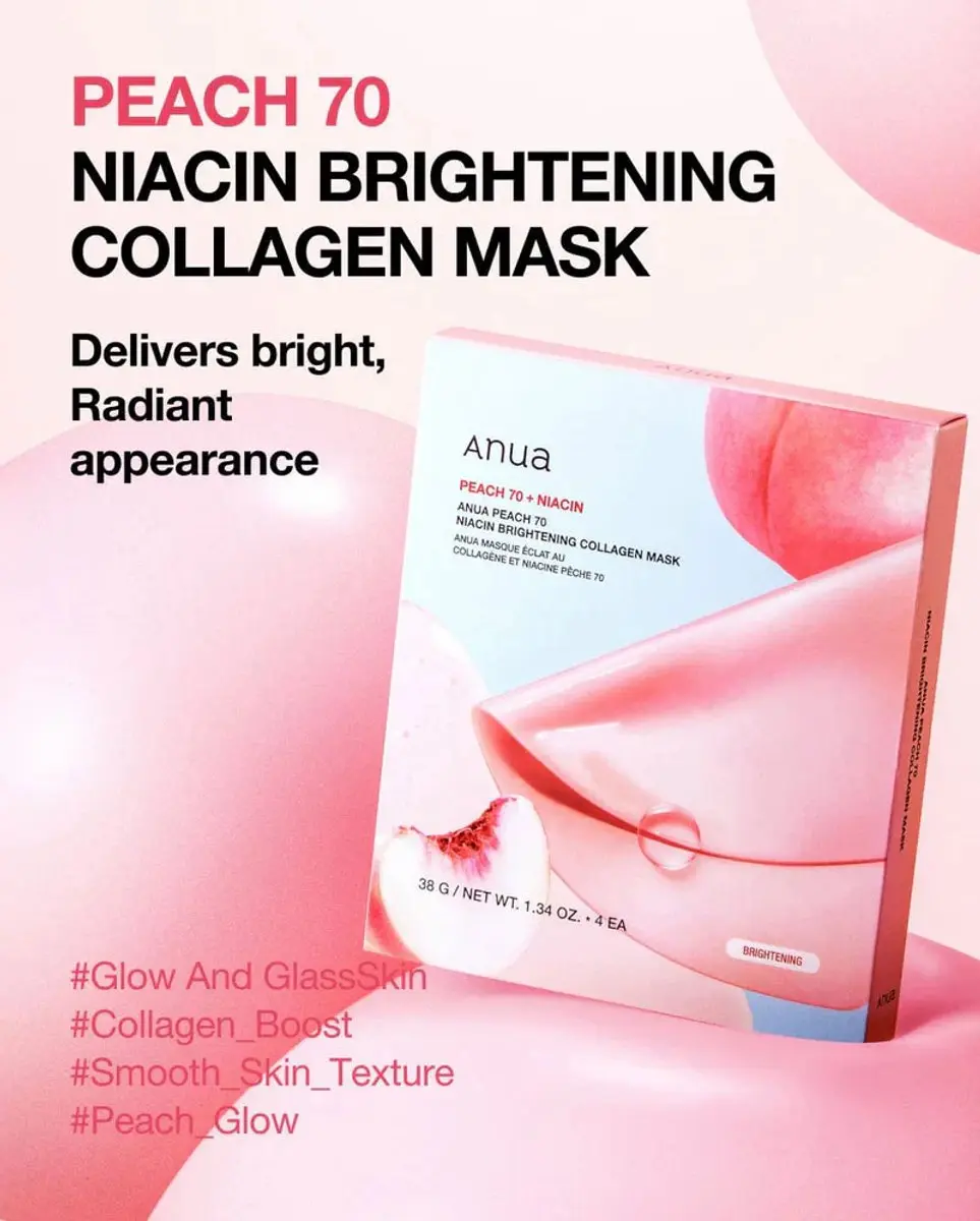 Anua Peach 70 Niacin Brightening Collagen Mask - 4 Stuks