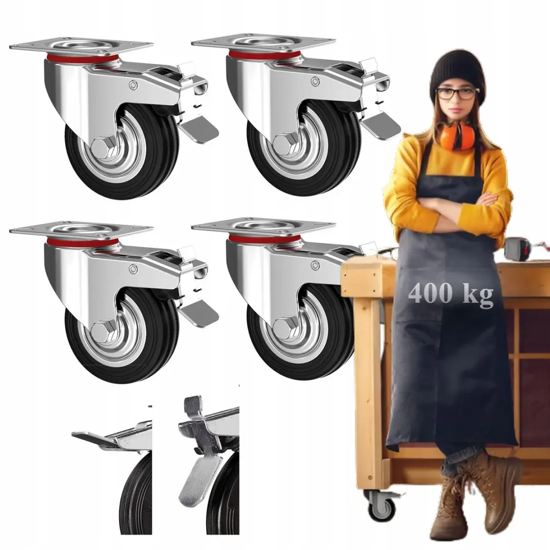 Vortech Zwenkwielen Set 4 Stuks - Ø125mm - 400kg - Zwart