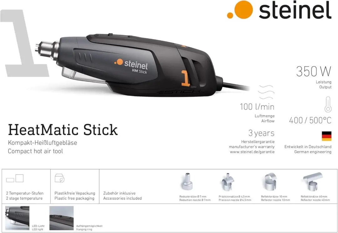 Steinel HM STICK 350W Heteluchtpistool - 400°C/500°C - 100 l/min - afbeelding 6 van 6