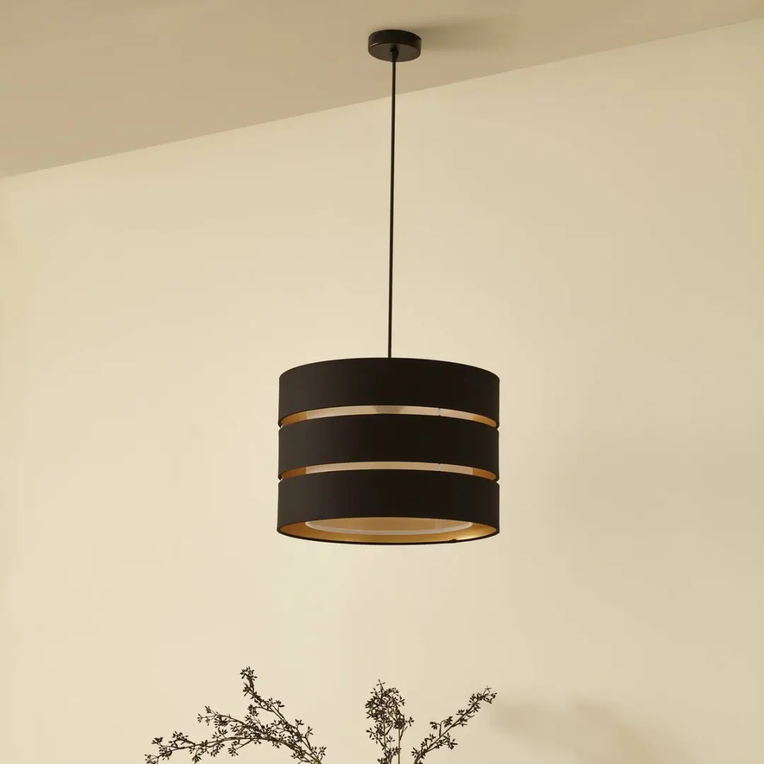 Lindby Hanglamp Stof Metaal 1 Licht E27 - Zwart/Goud - afbeelding 6 van 6