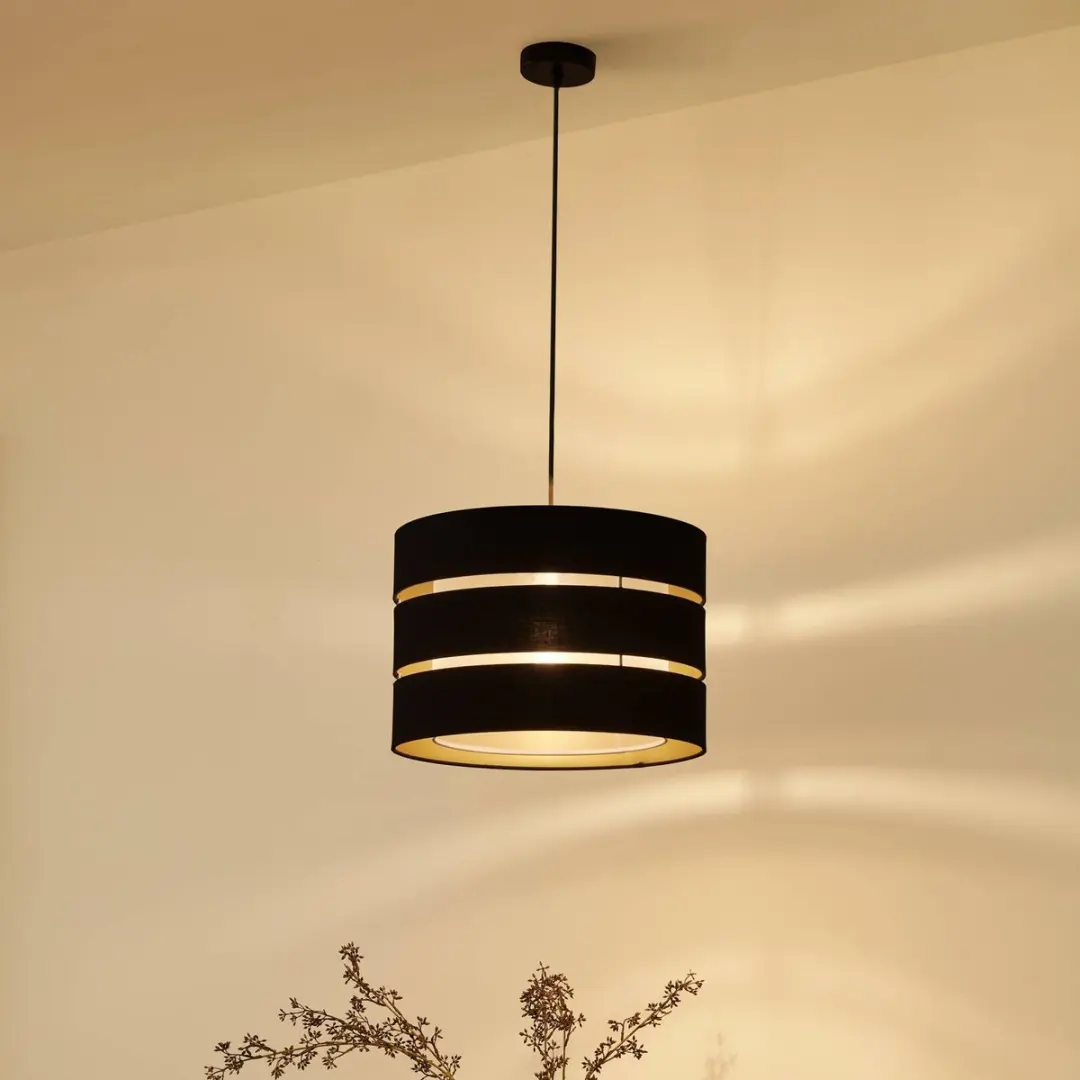 Lindby Hanglamp Stof Metaal 1 Licht E27 - Zwart/Goud