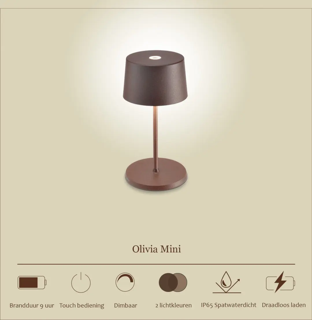 Zafferano Olivia Mini Oplaadbare LED Tafellamp - Bruin