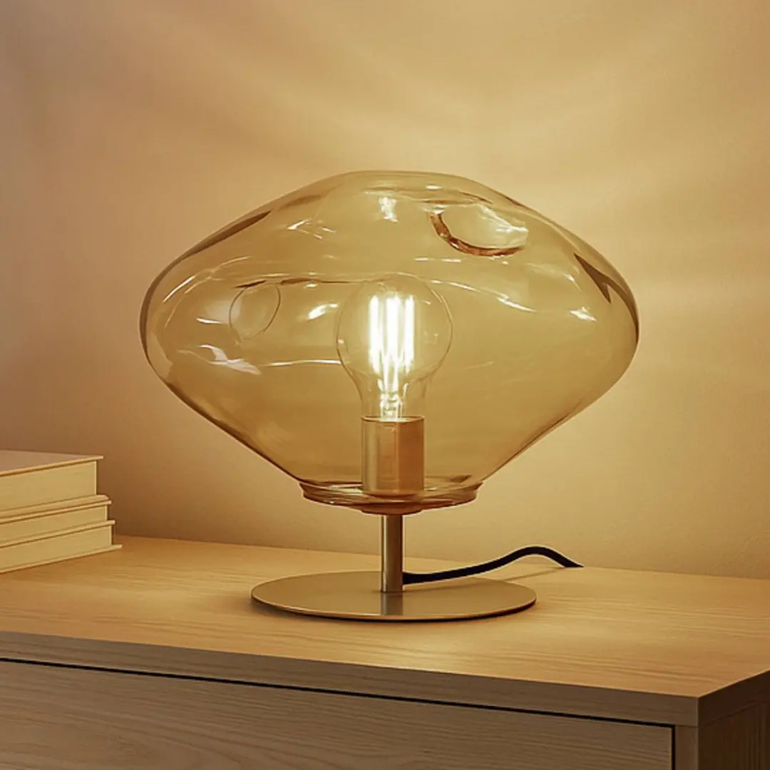 Lindby Tafellamp Glas 1 Licht E27 - 35cm - Amber/Messing