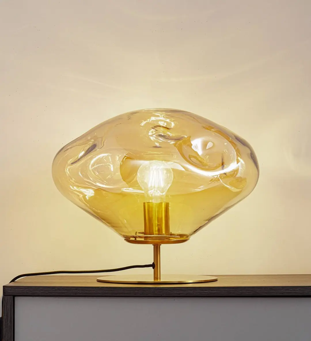 Lindby Tafellamp Glas 1 Licht E27 - 35cm - Amber/Messing