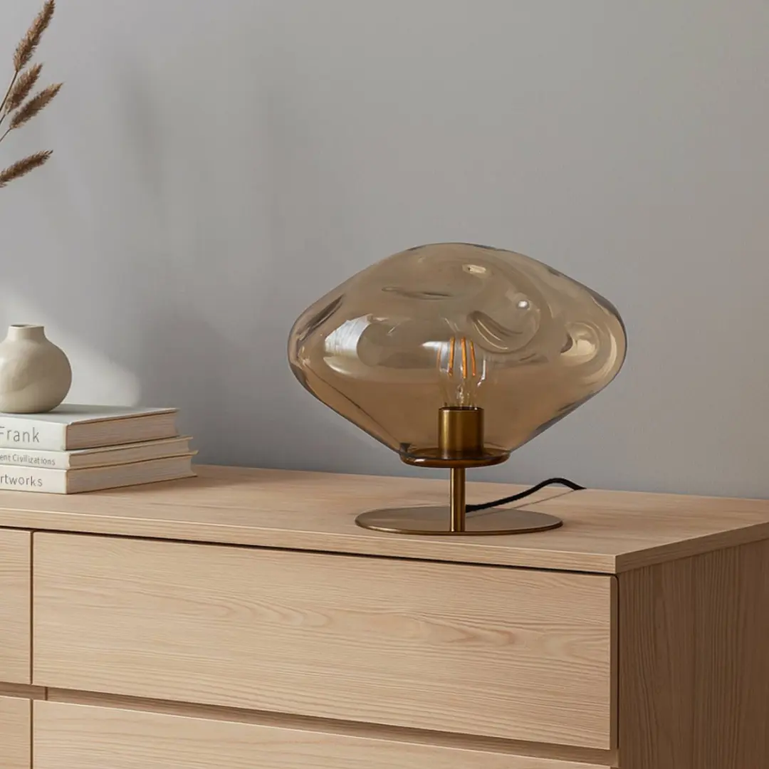 Lindby Tafellamp Glas 1 Licht E27 - 35cm - Amber/Messing