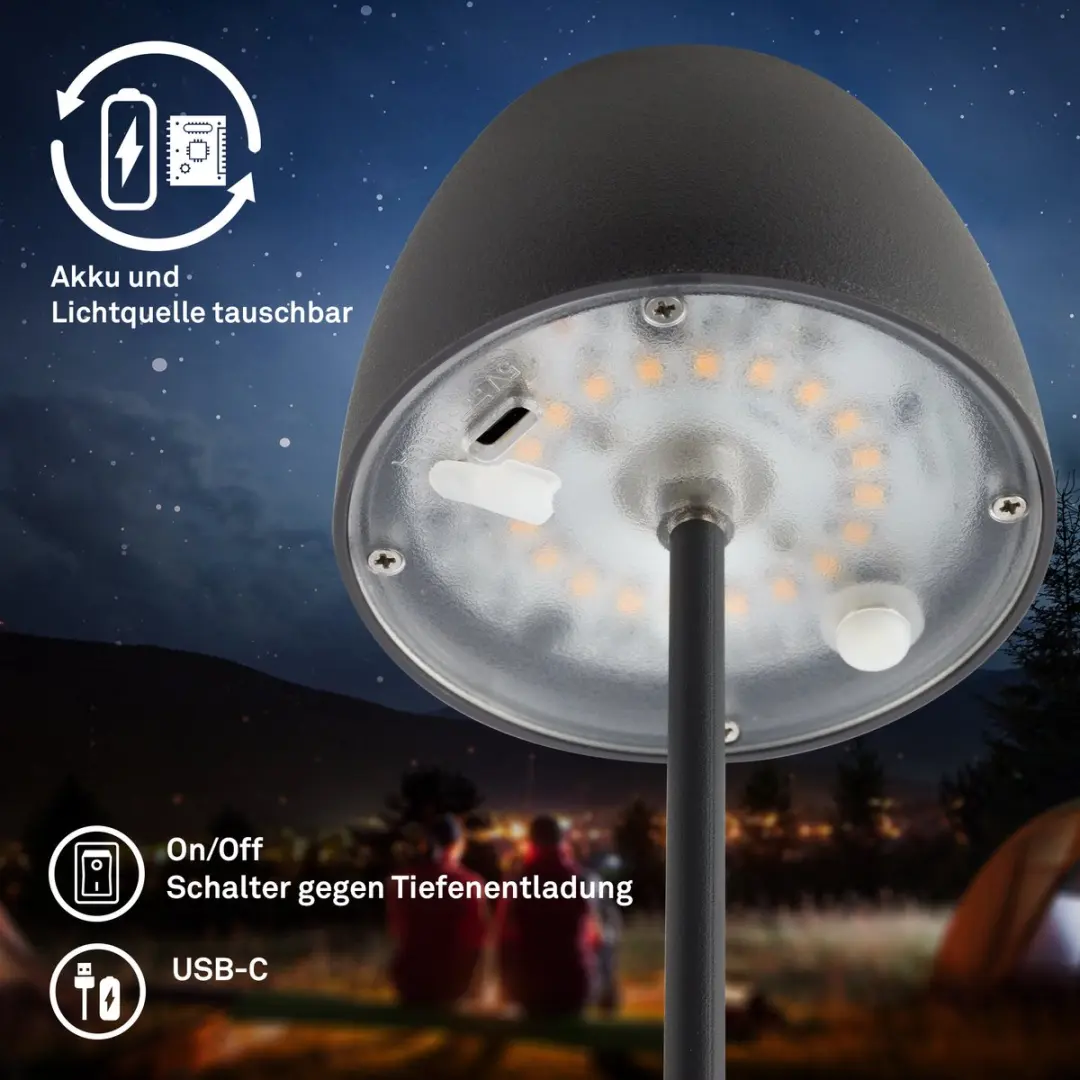 Briloner Serina Mini Oplaadbare Tafellamp - Ø8cm - Antraciet - afbeelding 6 van 6