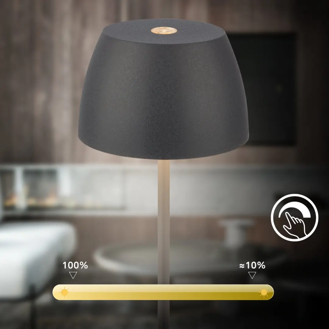 Briloner Serina Mini Oplaadbare Tafellamp - Ø8cm - Antraciet
