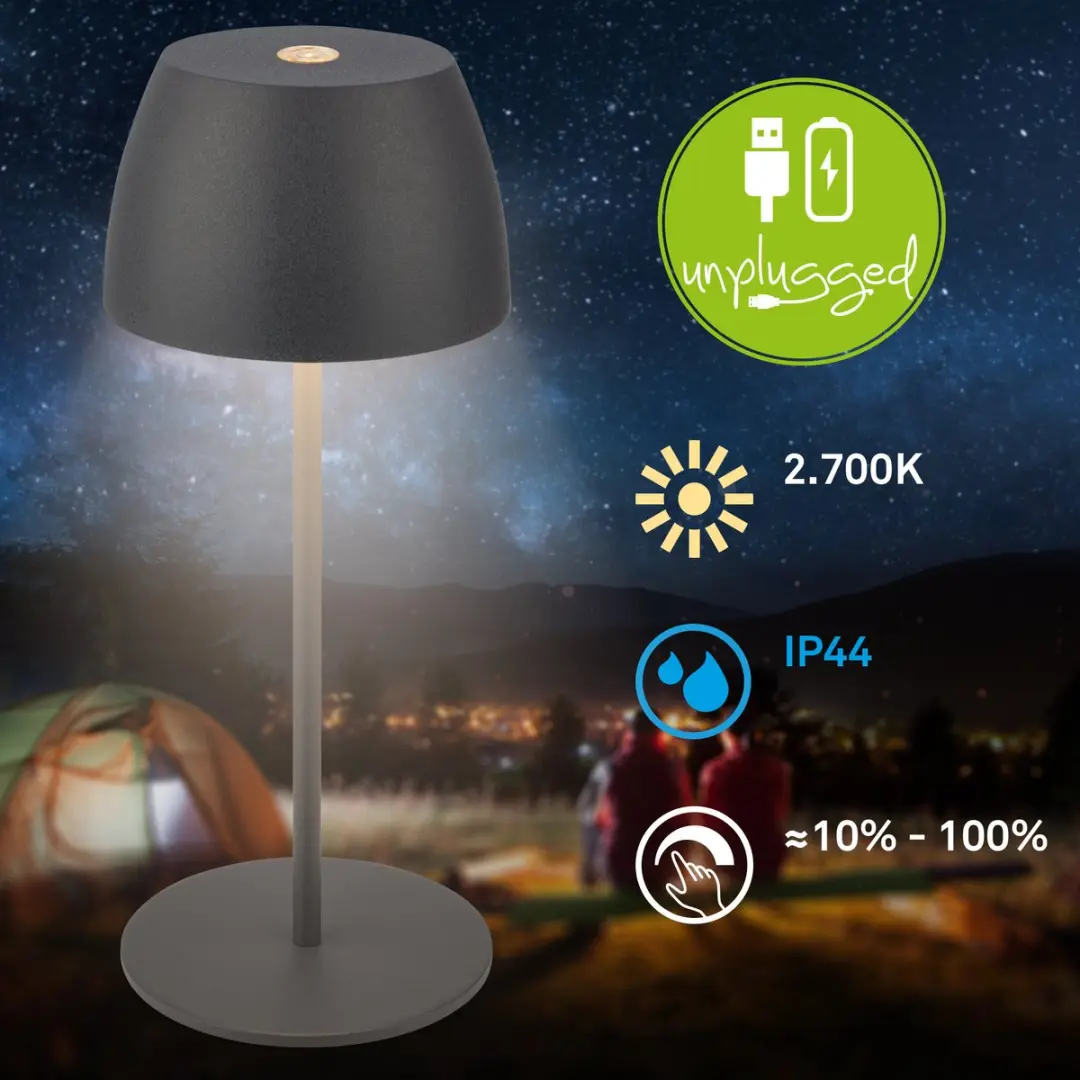 Briloner Serina Mini Oplaadbare Tafellamp - Ø8cm - Antraciet