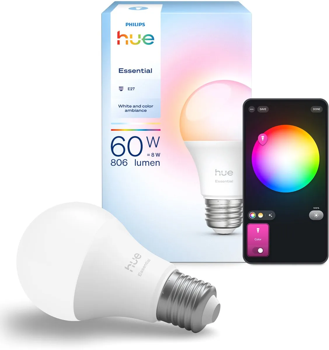 Philips Hue Essential Slimme A60 RGBW - 8W - Mat Wit