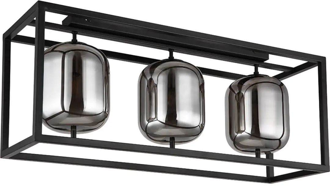 Globo Plafondlamp 3 Vlammen Rookkleurig Glas - Zwart - afbeelding 6 van 6