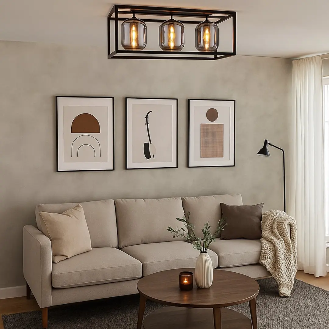 Globo Plafondlamp 3 Vlammen Rookkleurig Glas - Zwart
