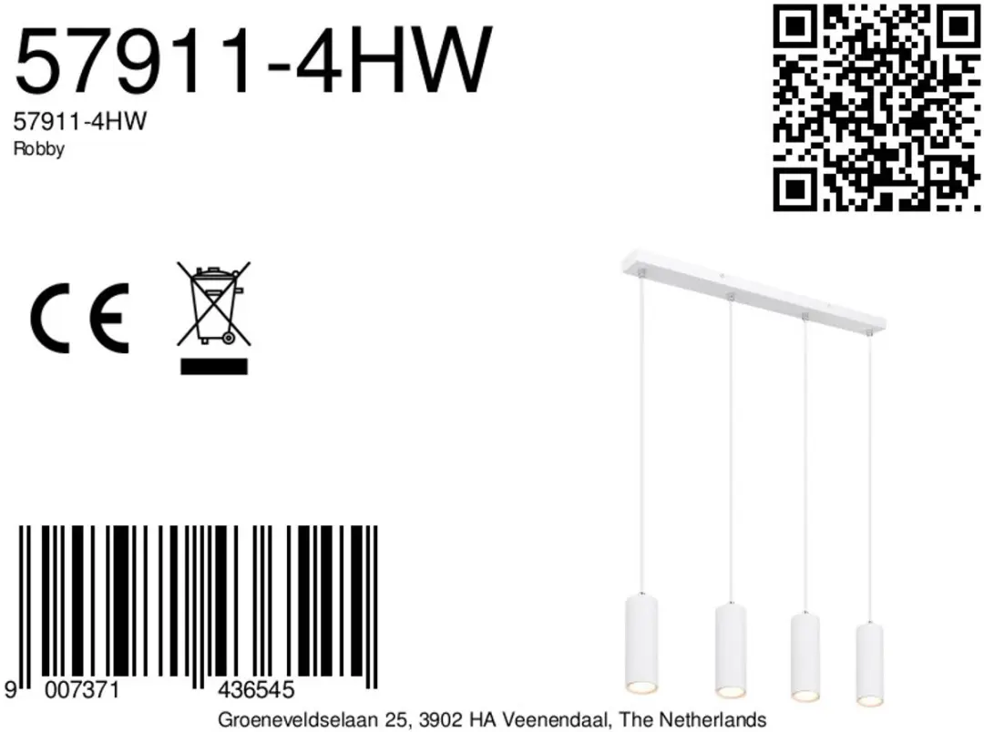 Globo Robby Hanglamp 4x GU10 - Wit