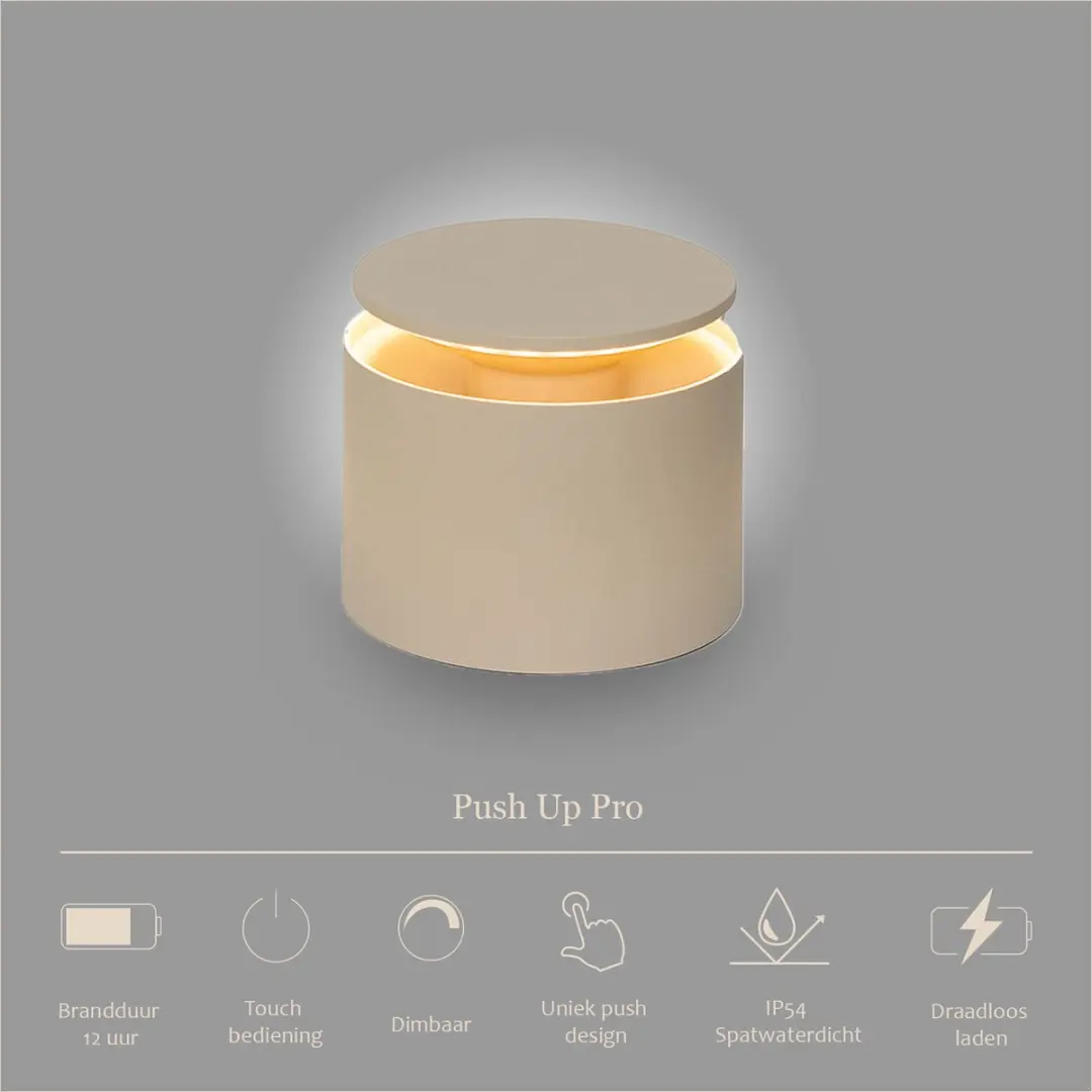 Zafferano Push Up Pro Oplaadbare LED Tafellamp Crème - Ø12cm
