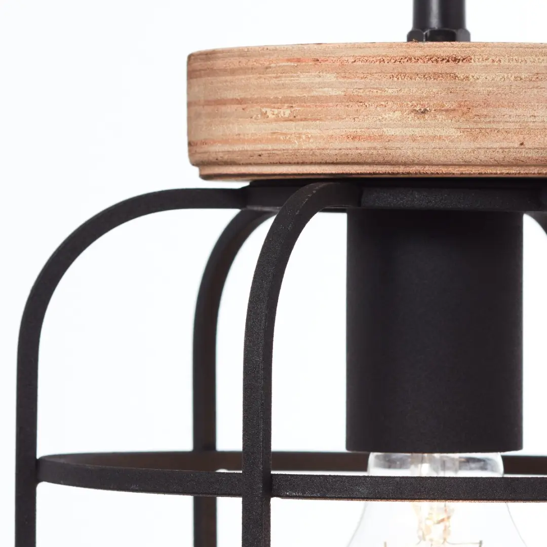 Brilliant Gwen Hanglamp E27 - 3x40W Zwart/Hout - afbeelding 6 van 6
