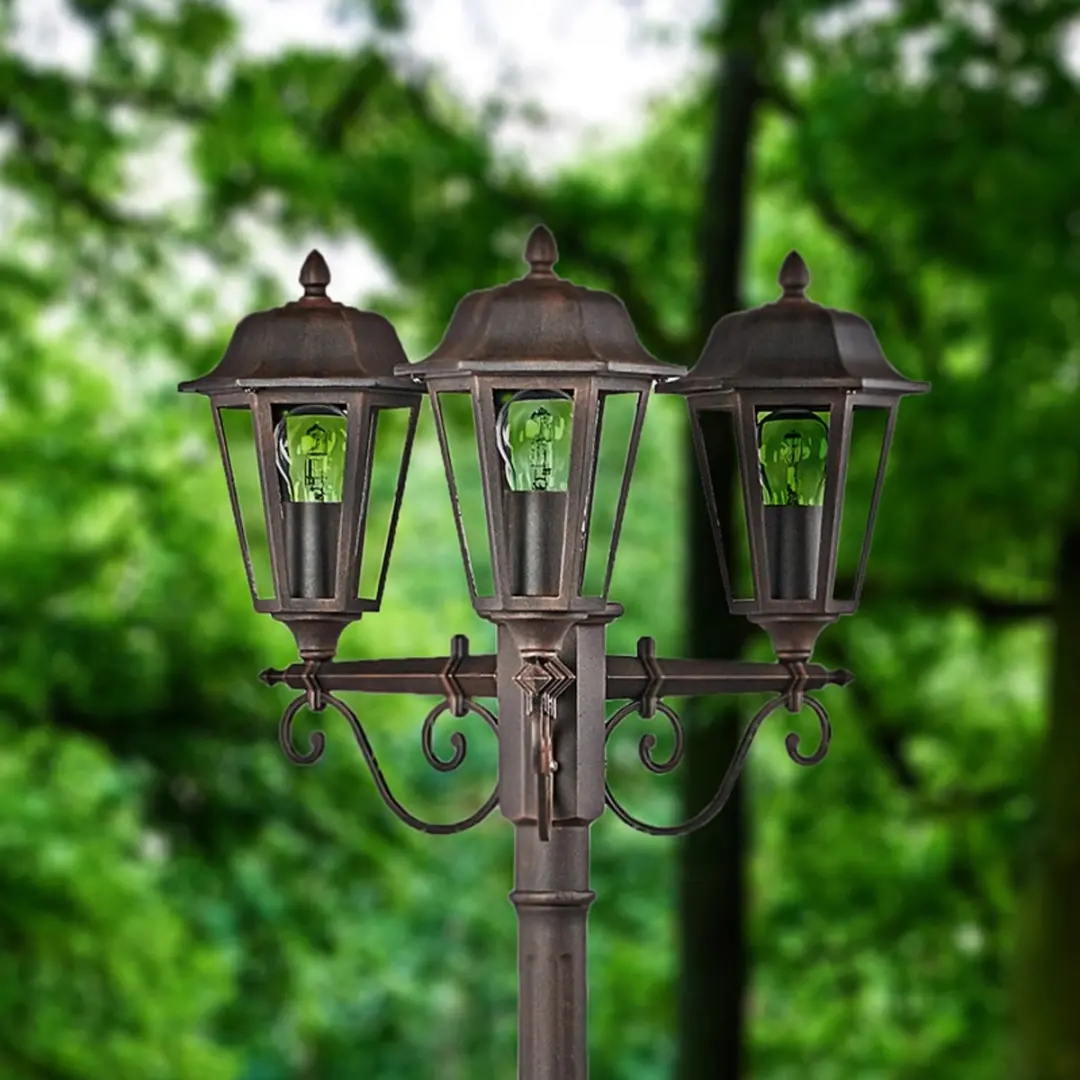Lindby Lantaarnpaal 3-licht Aluminium - 172cm - E27 - Zwart-roest/Heldere kap