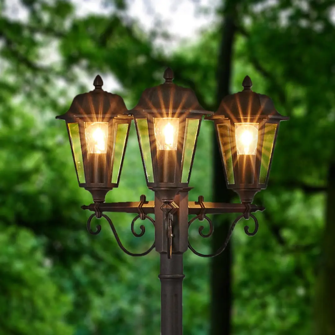 Lindby Lantaarnpaal 3-licht Aluminium - 172cm - E27 - Zwart-roest/Heldere kap