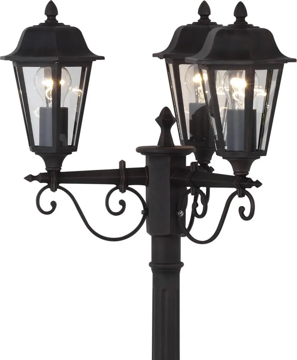 Lindby Lantaarnpaal 3-licht Aluminium - 172cm - E27 - Zwart-roest/Heldere kap