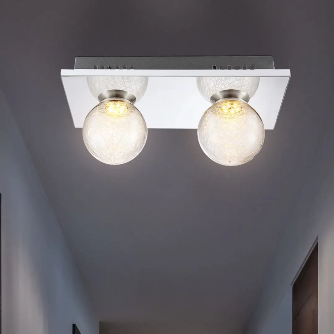 Globo Plafondlamp Glazen Bol 2x3W Warm Wit - Zilver