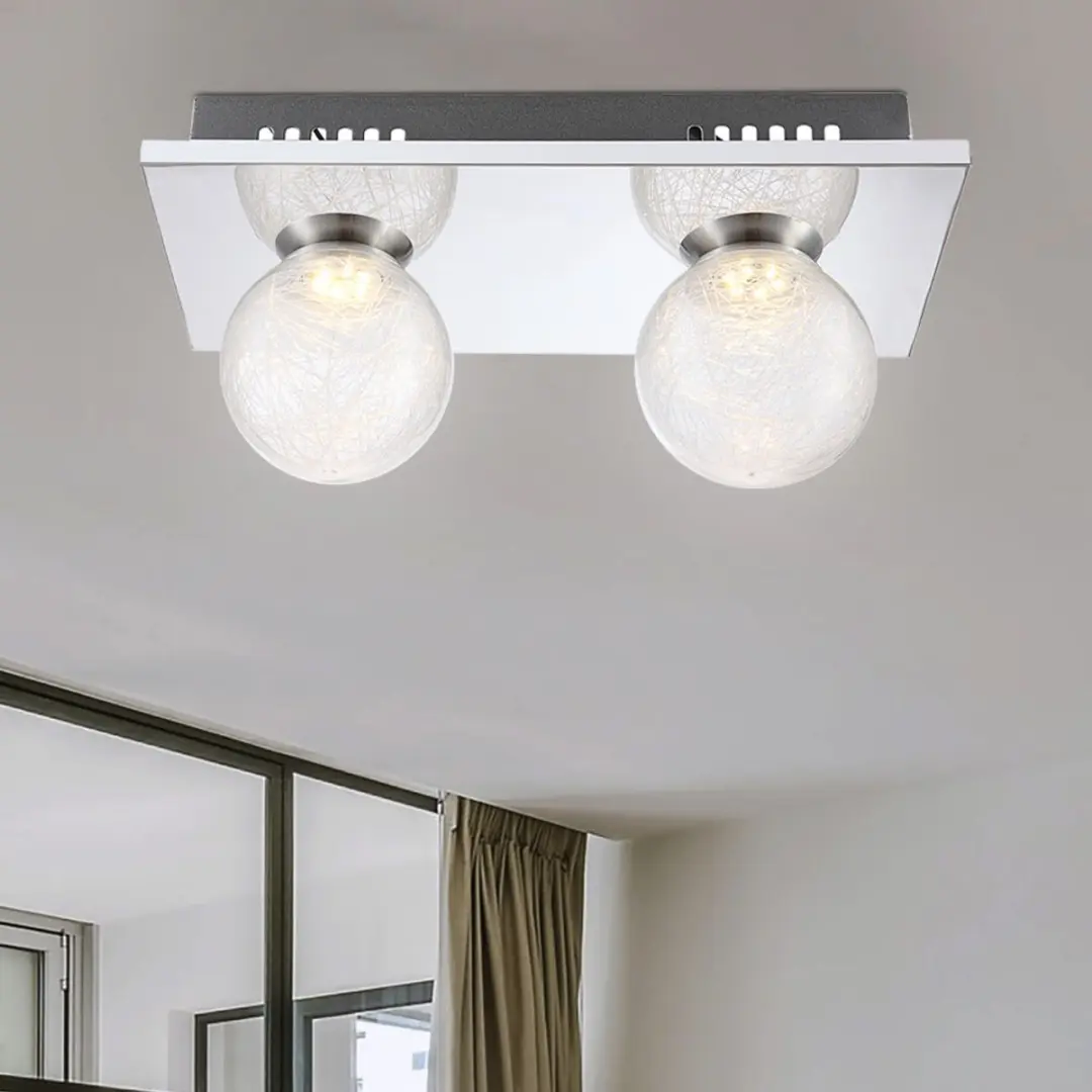 Globo Plafondlamp Glazen Bol 2x3W Warm Wit - Zilver