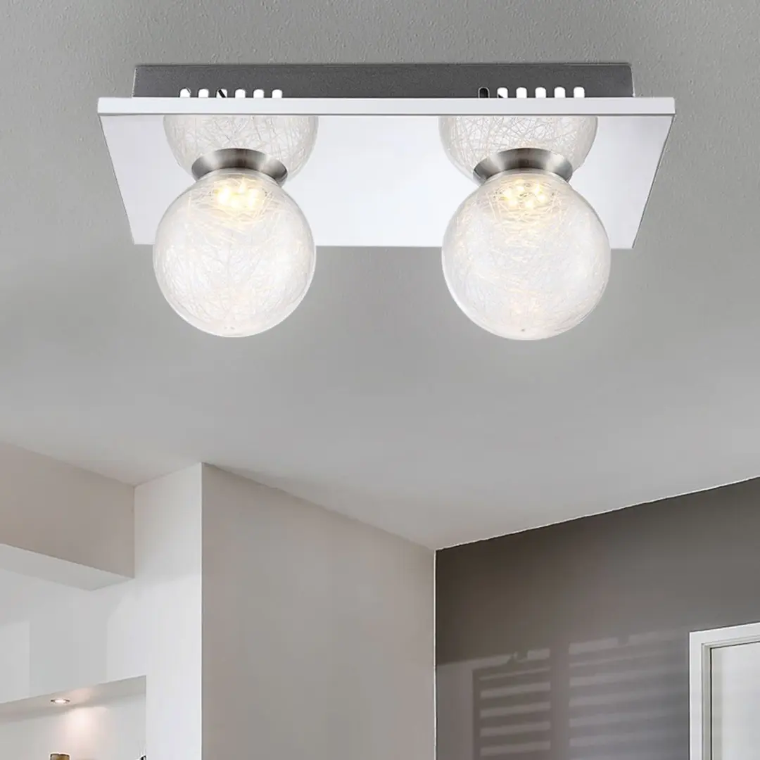 Globo Plafondlamp Glazen Bol 2x3W Warm Wit - Zilver